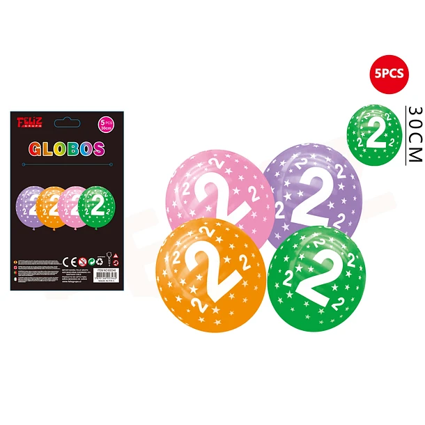 SET GLOBOS NÚMERO 2 MULTICOLOR 30 CM 5 PCS - 1