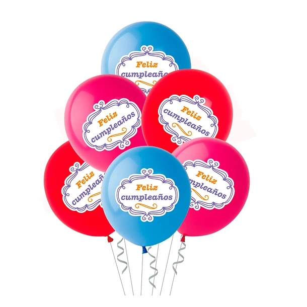 SET GLOBOS FRASE FELIZ CUMPLEAÑOS 3 COLORES 6 PCS - 1