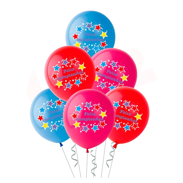 SET GLOBOS FELIZ CUMPLEAÑOS 3 COLORES ESTRELLA 6 PCS - 1