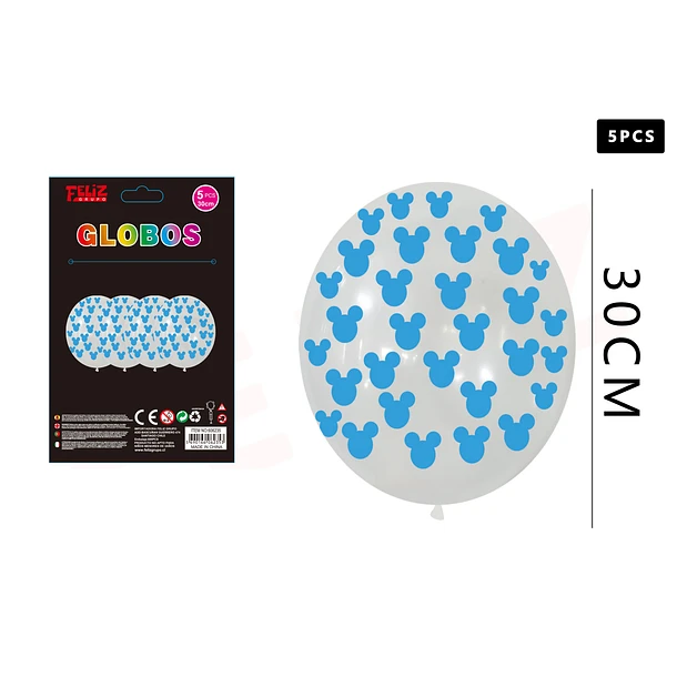 SET GLOBOS DE OREJITAS AZUL 30 CM 5 PCS - 1
