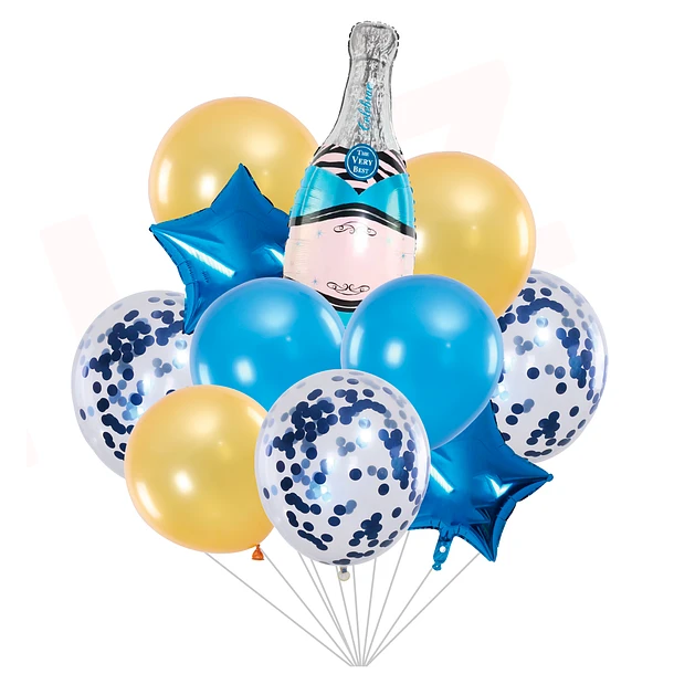 SET GLOBOS CHAMPAÑA AZUL 11 PCS - 1