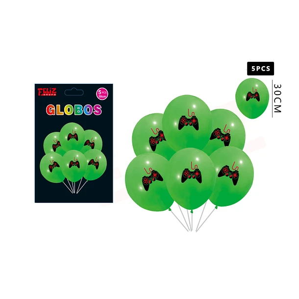 SET GLOBOS VERDE DE VIDEOJUEGOS 30CM 5 PCS - 1