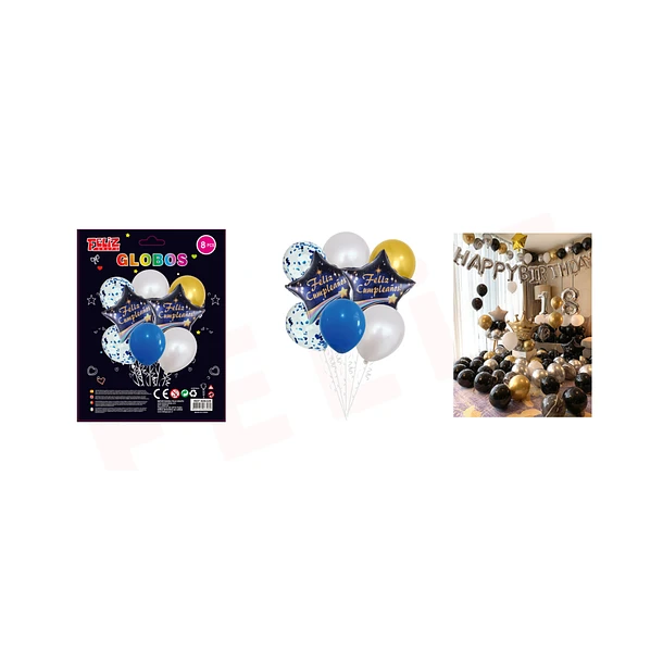SET DE GLOBOS FELIZ CUMPLEAÑO CON ESTRELLA 8 PCS - 1