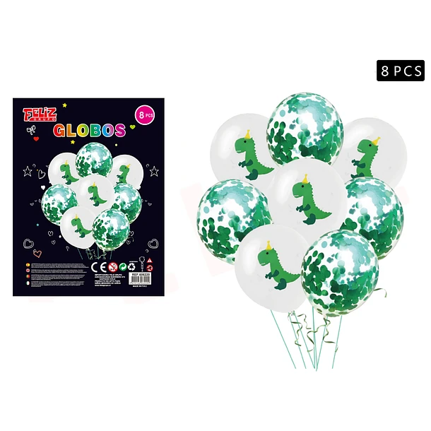 SET GLOBOS CON ESTAMPADO DE DINOSAURIO 8 PCS - 1