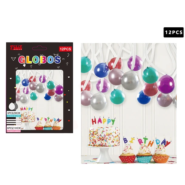 SET GLOBOS 6 PCS +6 PCS LARGOS MULTICOLOR - 1