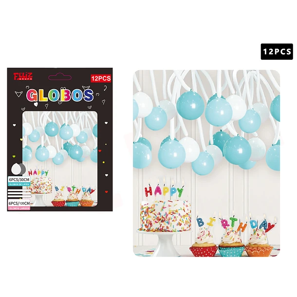 SET GLOBOS 6 PCS +6 PCS LARGOS COLORES AZUL Y BLANCO - 1