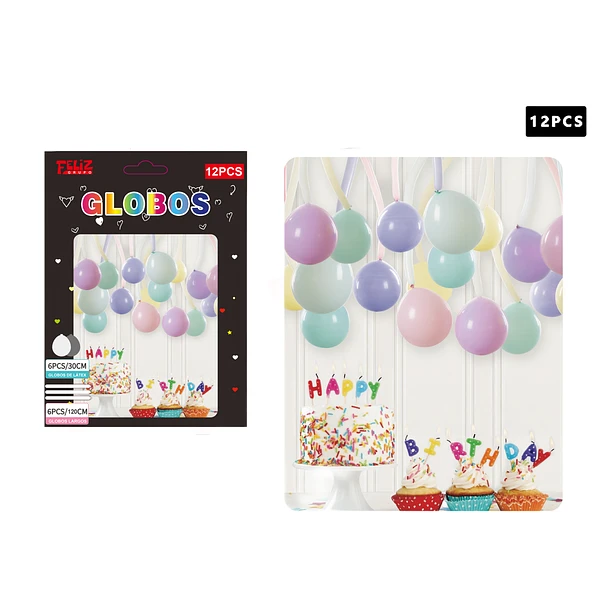 SET GLOBOS 6 PCS +6 PCS LARGOS COLORES PASTEL - 1