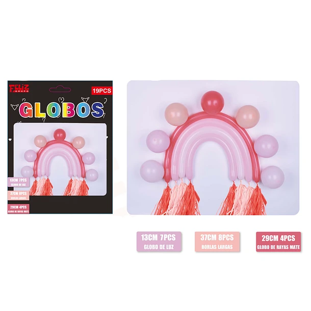 SET GLOBOS ARCOIRIS 19 PCS TONOS ROSA - 1