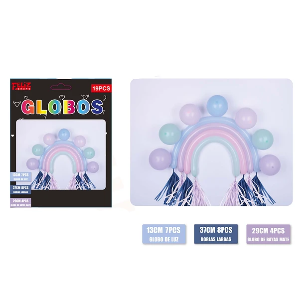 SET GLOBOS ARCOIRIS 19 PCS COLORES PASTELES - 1