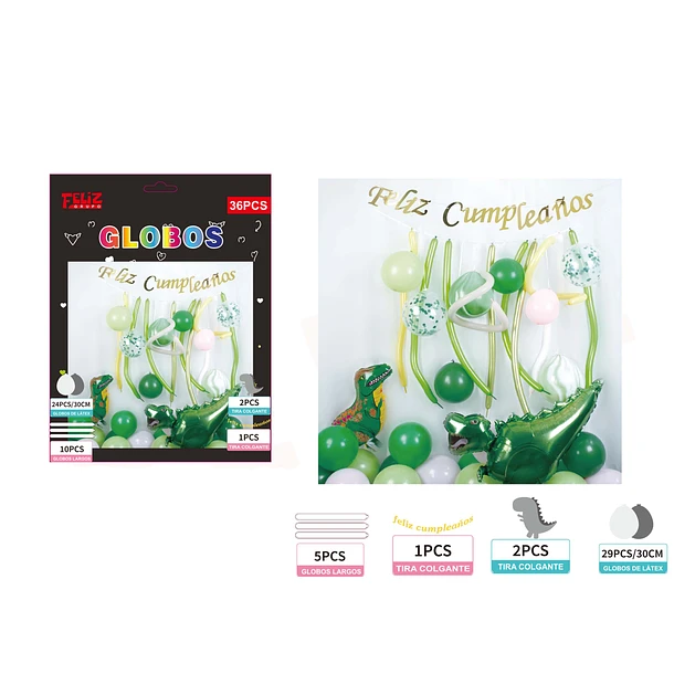 SET GLOBO MÁS GUIRNALDA FELIZ CUMPLEAÑOS 38 PCS MULTICOLOR - 1