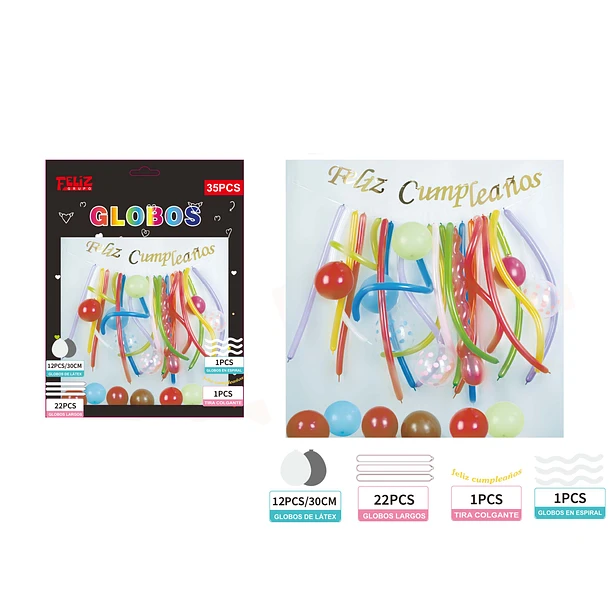 SET GLOBO MÁS GUIRNALDA FELIZ CUMPLEAÑOS 35 PCS MULTICOLOR - 1