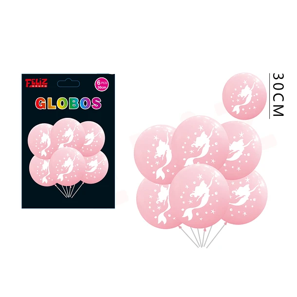 SET GLOBOS LÁTEX DE SIRENA ROSADO 30 CM - 1