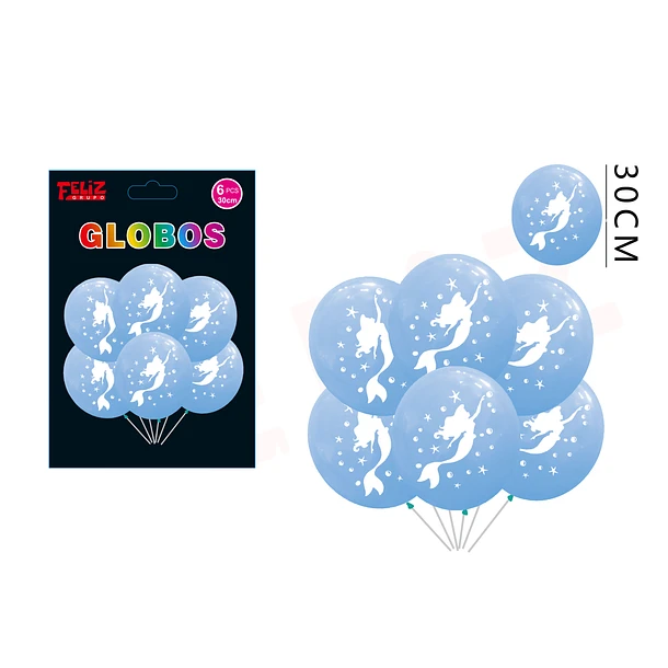 SET GLOBOS LÁTEX DE SIRENA CELESTE 30 CM - 1