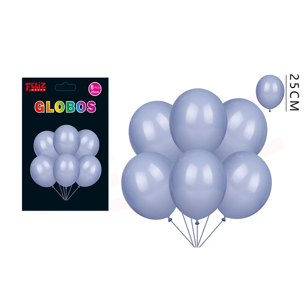 SET GLOBOS AZUL 25 CM 8 PCS - 1