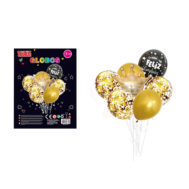 SET GLOBOS CORONA DORADO 7 PCS - 1