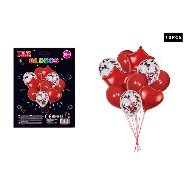 SET GLOBOS COLOR ROJO 10 PCS - 1