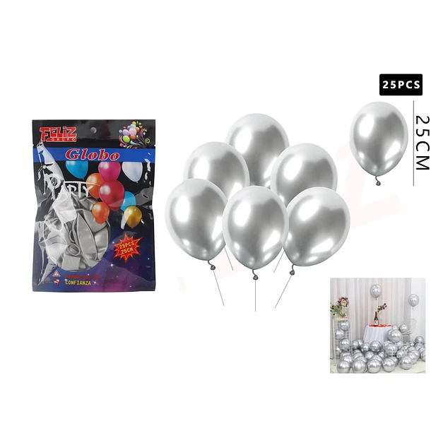 GLOBO LÁTEX PLATA 25 PCS - 1