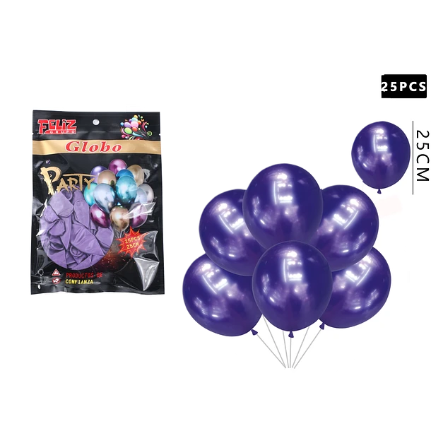 GLOBOS CROMADOS 25 CM COLOR MORADO 25 PCS - 1