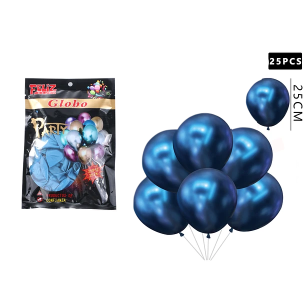 GLOBOS CROMADOS 25 CM COLOR AZUL 25 PCS - 1