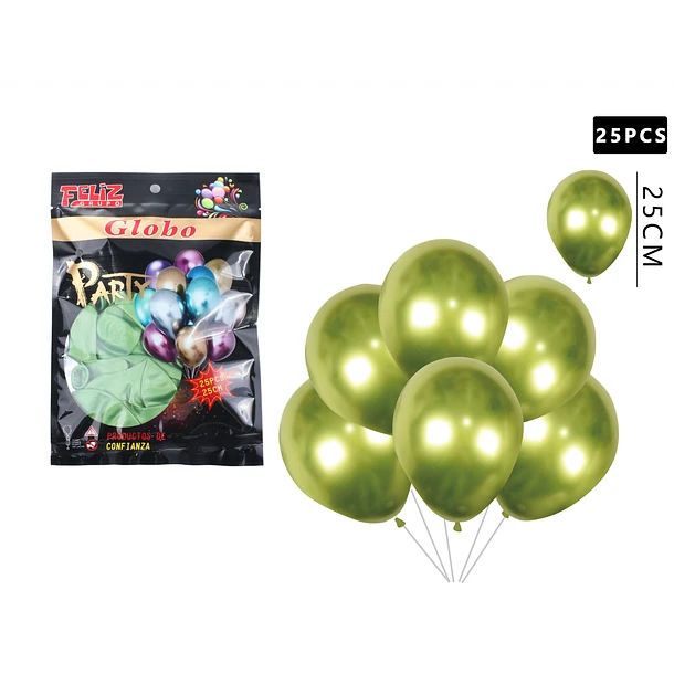 GLOBOS CROMADOS 25 CM COLOR VERDE 25 PCS - 1