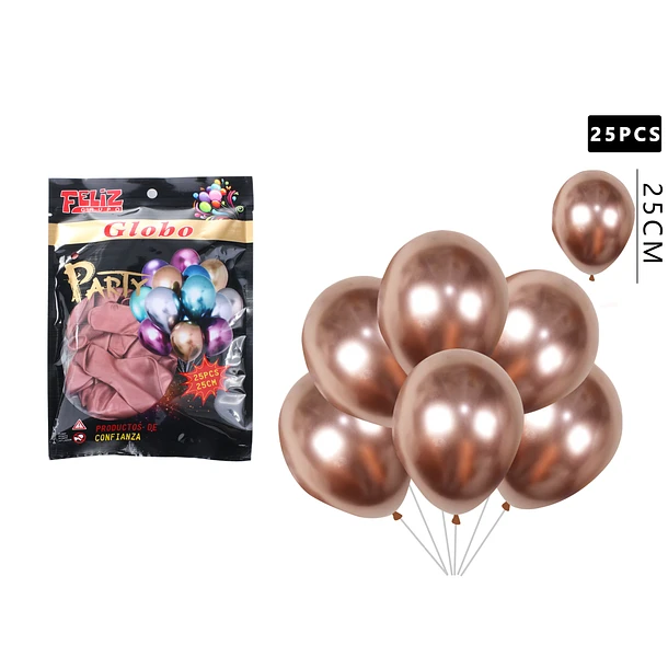 GLOBOS CROMADOS 25 CM COLOR ORO ROSA 25 PCS - 1