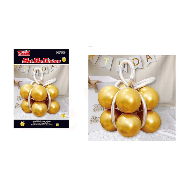 SET GLOBOS FORMA REGALO DORADO - 1