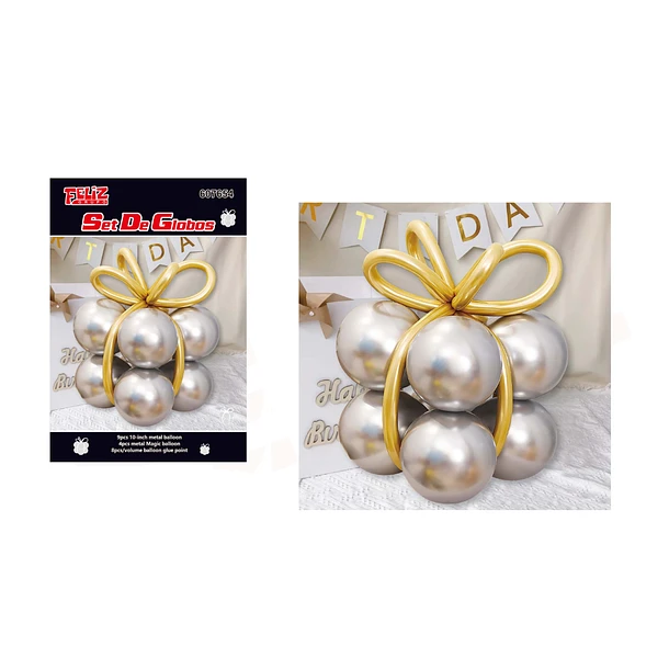 SET GLOBOS FORMA REGALO PLATEADO - 1