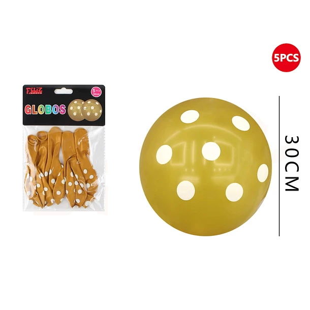 GLOBOS DORADO CON PUNTOS BLANCOS 5 PCS - 1
