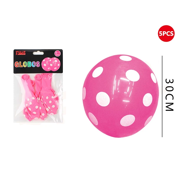 GLOBOS FUCSIA CON PUNTOS BLANCOS 5 PCS - 1