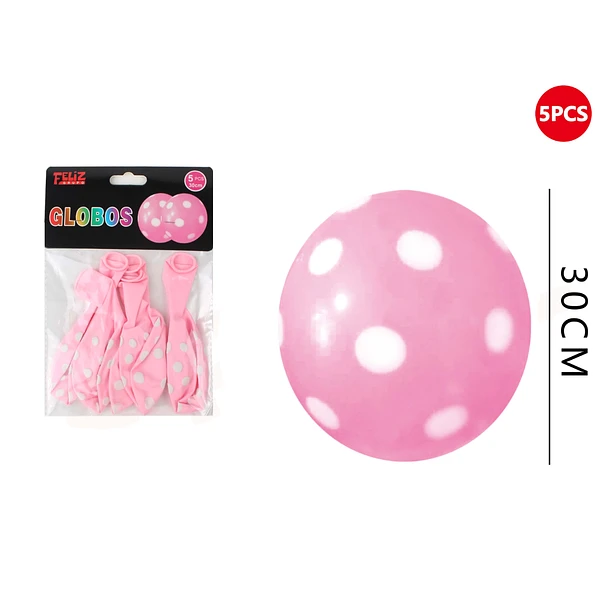GLOBOS ROSADO CON PUNTOS BLANCOS 5 PCS - 1
