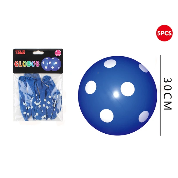GLOBOS AZUL CON PUNTOS BLANCOS 5 PCS - 1