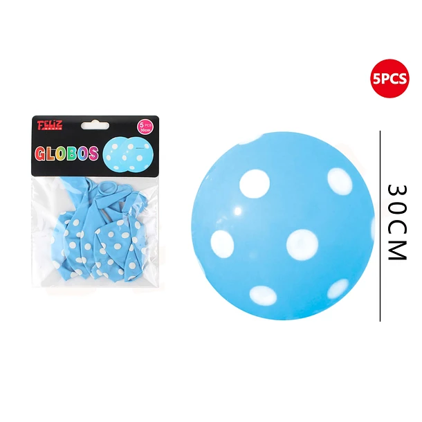 GLOBOS CELESTE CON PUNTOS BLANCOS 5 PCS - 1