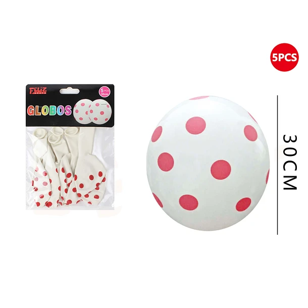 GLOBOS BLANCO CON PUNTOS ROJOS 5 PCS - 1