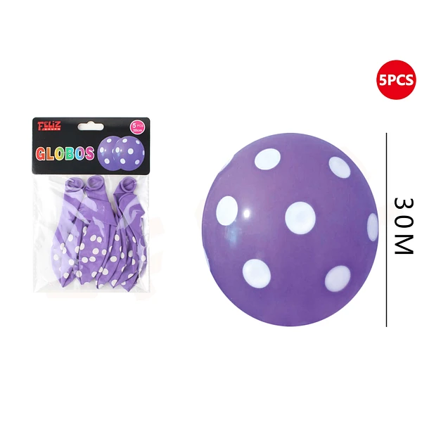 GLOBOS MORADO CON PUNTOS BLANCOS 5 PCS - 1