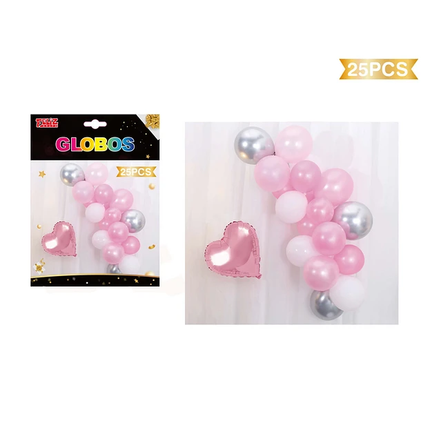 SET GLOBOS CORAZÓN ROSADO 25 PCS - 1
