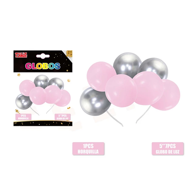 CINTILLO DE GLOBOS ROSA Y PLATEADO - 1