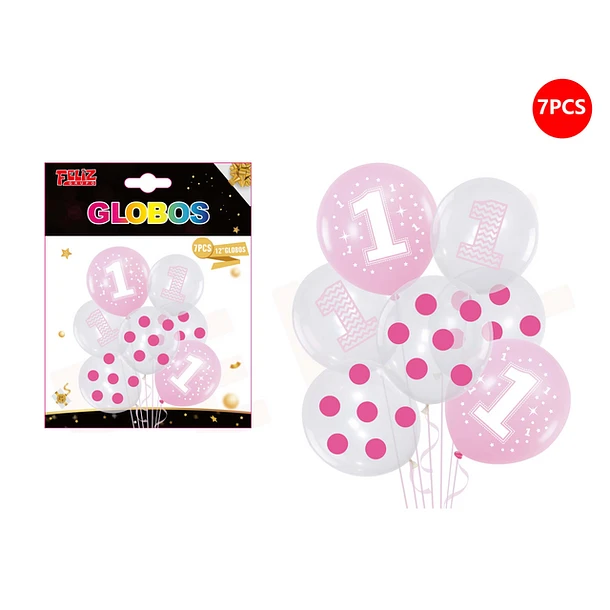 SET GLOBOS NÚMERO 1 ROSADO 7 PCS - 1