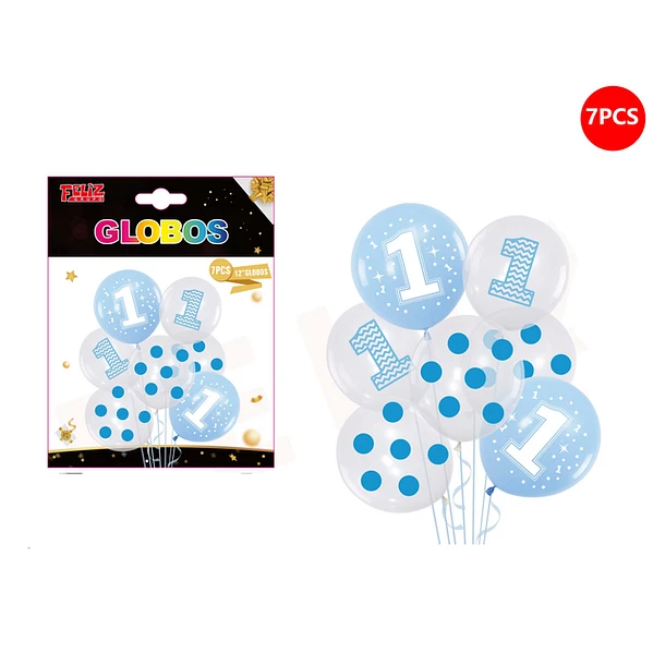 SET GLOBOS NÚMERO 1 CELESTE 7 PCS - 1