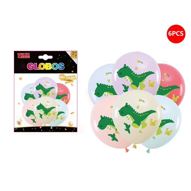 SET GLOBOS DINOSAURIO ROSADO 6 PCS - 1