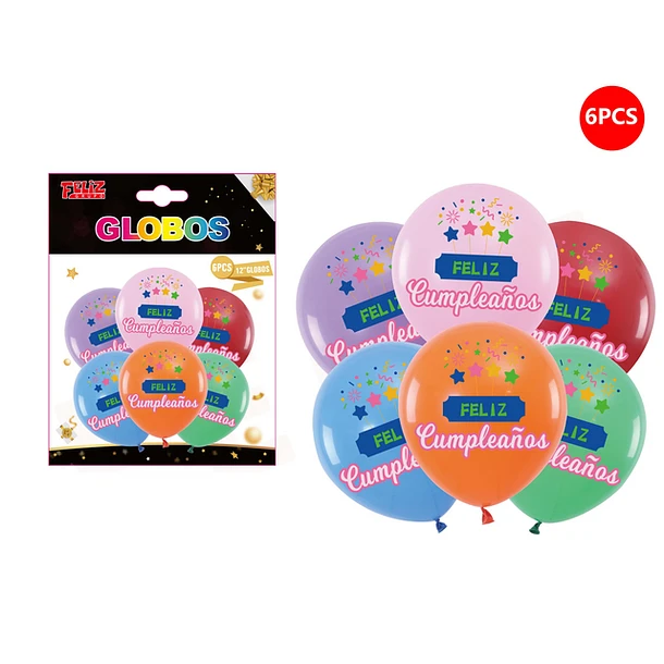 SET GLOBOS FELIZ CUMPLEAÑOS ESTRELLAS 6 PCS - 1