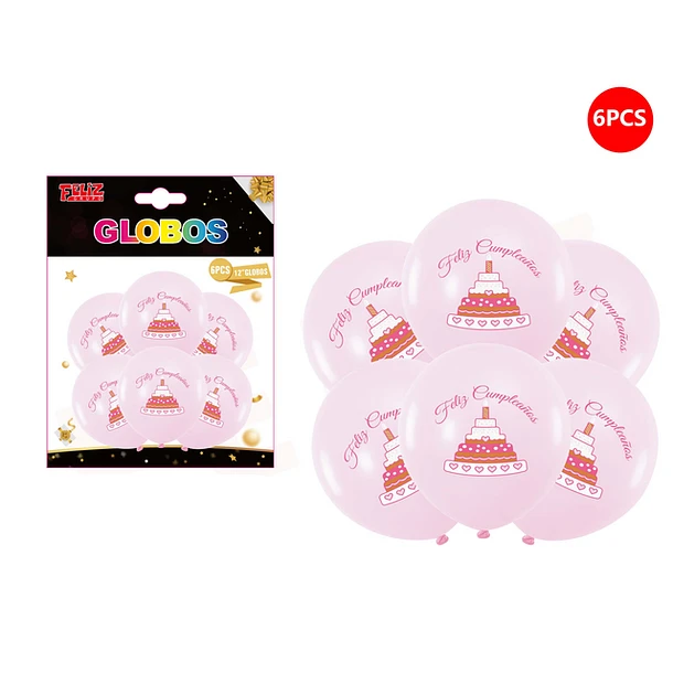 SET GLOBOS FELIZ CUMPLEAÑOS TORTA 6 PCS - 1