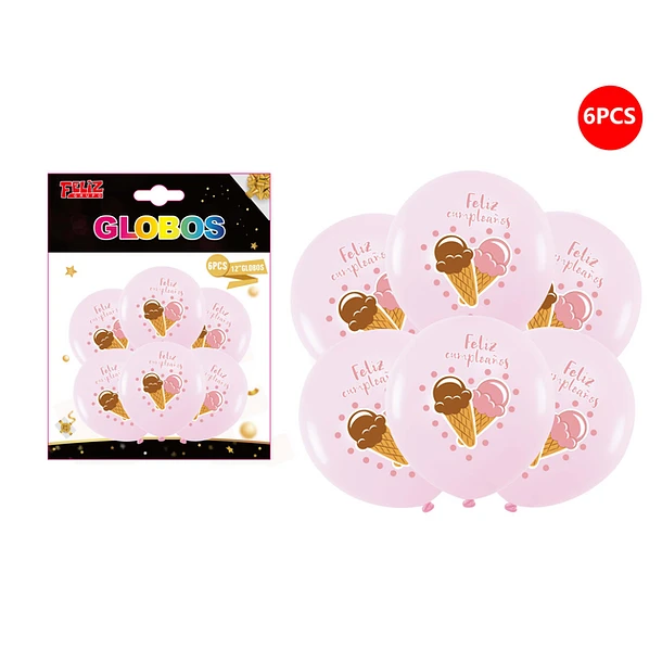 SET GLOBOS FELIZ CUMPLEAÑOS HELADO 6 PCS - 1