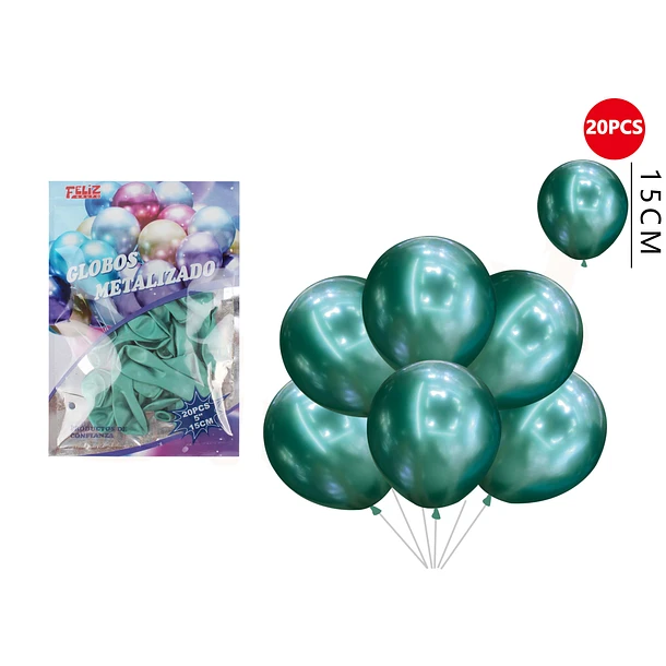 GLOBOS METALIZADOS VERDE OSCURO 20 PCS - 1