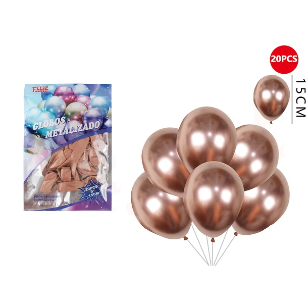 GLOBOS METALIZADOS ROSA ORO 20 PCS - 1