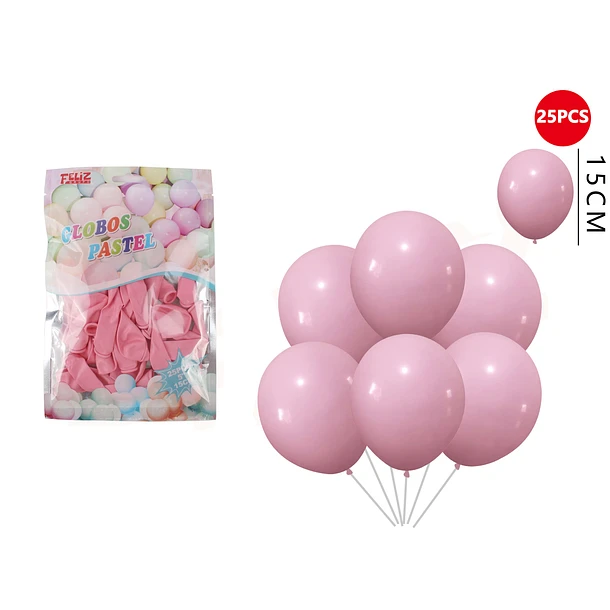 GLOBOS PASTEL ROSADO 25 PCS - 1