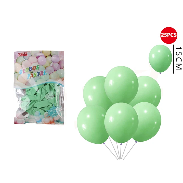 GLOBOS PASTEL VERDE 25 PCS - 1