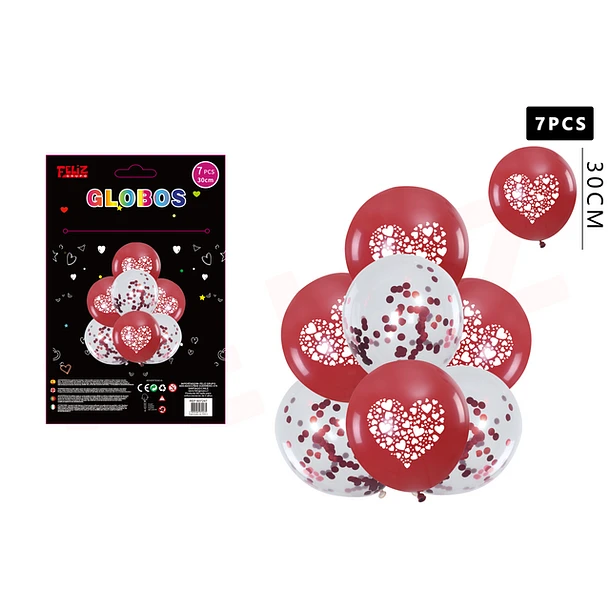 SET GLOBOS CON DETALLE CORAZÓN 30 CM 7 PCS - 1