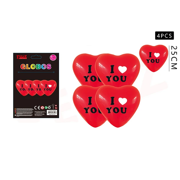 SET GLOBOS I LOVE YOU 25 CM 4 PCS - 1