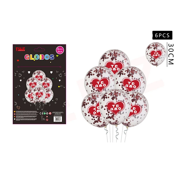 SET GLOBOS TE AMO CON DETALLES BURDEOS 30 CM 6 PCS - 1