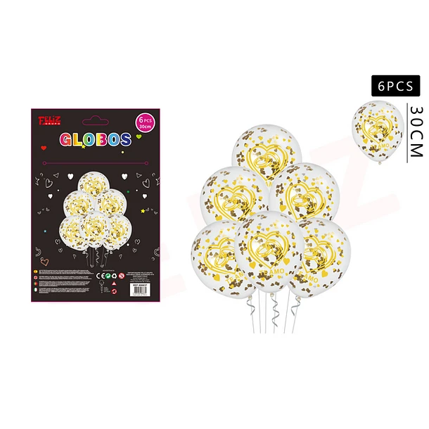 SET GLOBOS CORAZÓN CON DETALLES AMARILLOS 30 CM 6 PCS - 1